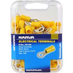 Narva 6.3 mm Flared Vinyl Ring Terminal Yellow Pack of 100