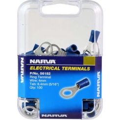 Narva 8.4 mm Flared Vinyl Ring Terminal Blue Pack of 100