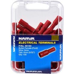 Narva 4.0mm Female Bullet Terminal Red Pack of 100