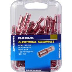 Narva 4.0mm Female Bullet Terminal Red Pack of 100