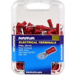 Narva 5 mm Flared Vinyl Ring Terminal Red Pack of 100