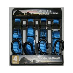 Carfit Cambuckle Tie Down Strap Blue 25mm x 3.6m Set of 4