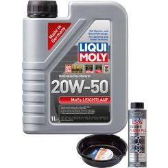 LIQUI MOLY MoS2 Leichtlauf 20W-50 1L Silver Service Kit + 6L Drip Tray