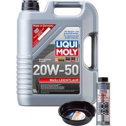 LIQUI MOLY MoS2 Leichtlauf 20W-50 5L Silver Service Kit + 6L Drip Tray
