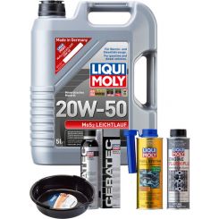 LIQUI MOLY MoS2 Leichtlauf 20W-50 5L Platinum Service Kit + 6L Drip Tray