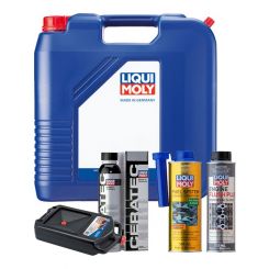 LIQUI MOLY MoS2 Leichtlauf 20W-50 20L Platinum Service Kit + 8L Drip Tray