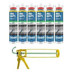 Soudal Pro Gaps Exterior Filler White 300ml 6 Pack + Gun Kit