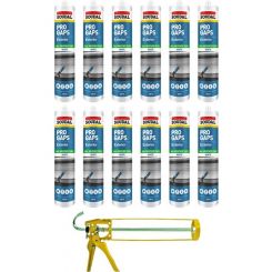 Soudal Pro Gaps Exterior Filler White 300ml 12 Pack + Gun Kit