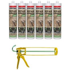 Soudal Repair Express Acrylic Polymer Based Cement Beige 290ml 6 Pack + Gun Kit