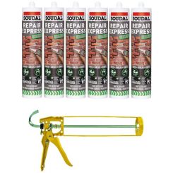 Soudal Repair Express Acrylic Polymer Based Cement Grey 290ml 6 Pack + Gun Kit