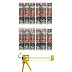 Soudal Repair Express Acrylic Polymer Based Cement Grey 290ml 12 Pack + Gun Kit