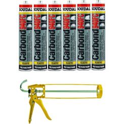 Soudal Carbond 940FC Polyurethane Adhesive Sealant Black 310ml 6 Pack + Gun Kit