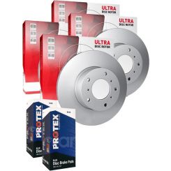 Protex Ultra Front & Rear Disc Rotors + Blue Brake Pads