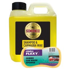 Simoniz Shampoo & Carnauba Wax Intensive Cleaning 1L + Holts HD Jumbo Sponge