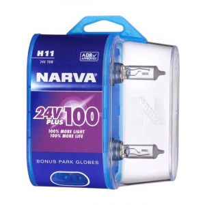 Narva 24V H11 55W Plus 100 Long Life Headlight Globes (Pack Of 2)