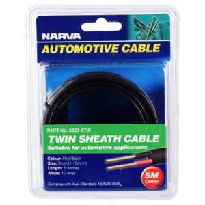 Narva 10A 3mm Twin Core Sheathed Cable 5M Red/Black With Black Tracer