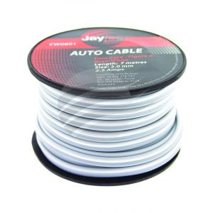 Jaylec 2mm Speaker Cable Grey White Trace 7M Fig8 [ref Narva 5822-7SP]