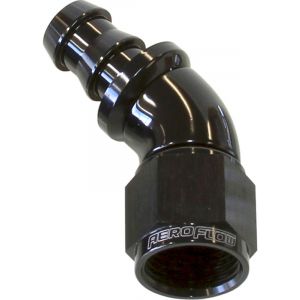 Aeroflow Full Flow Push Lock 45 Degree Hose End -8AN Black