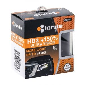 Ignite HB3 Halogen Globe 12V 60W PLUS 150% 2 Pack
