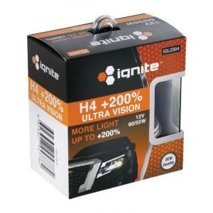 Ignite H4 Halogen Globe 12V 60/55W PLUS 200% 2 Pack