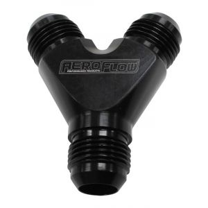 Aeroflow Y-Block -10AN Inlet, -8AN Outlets Black