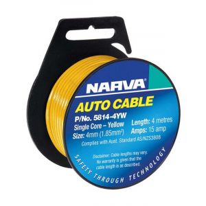 Narva Single Core Cable 4mm 4M 15 Amp Yellow