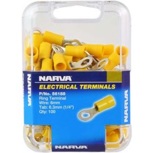 Narva 6.3 mm Flared Vinyl Ring Terminal Yellow Pack of 100