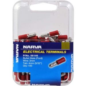 Narva 4.0mm Male Bullet Terminal Red Pack of 100