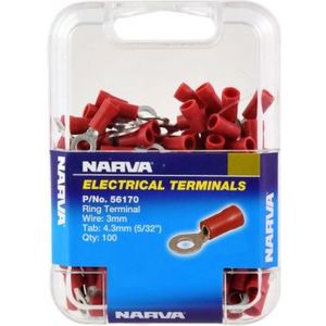 Narva 4.3 mm Flared Vinyl Ring Terminal Red Pack of 100