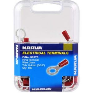 Narva 8.4 mm Flared Vinyl Ring Terminal Red Pack of 100
